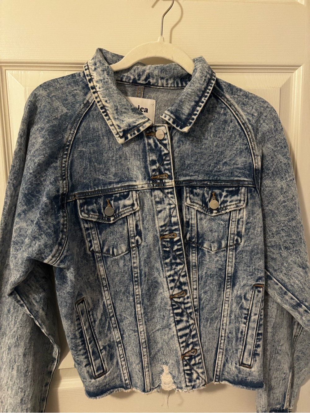 Womens Acid Wash Denim Jacket - Light Blue